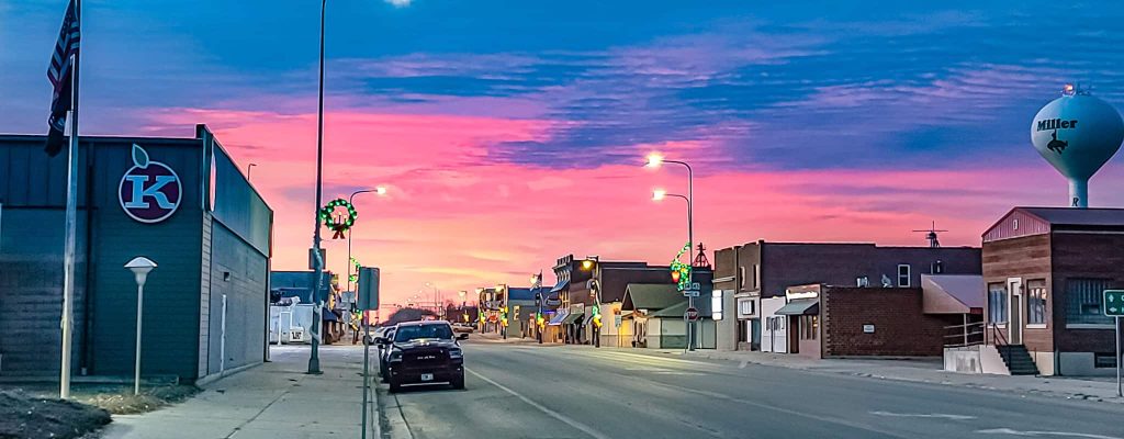 A street in the City of Miller in South Dakota