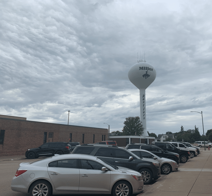 the water tower in the City of Miller in South Dakota