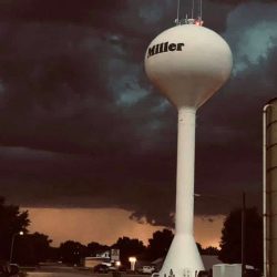 The water tower in the City of Miller in South Dakota
