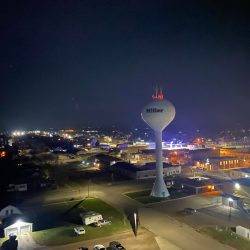 The water tower in the City of Miller in South Dakota